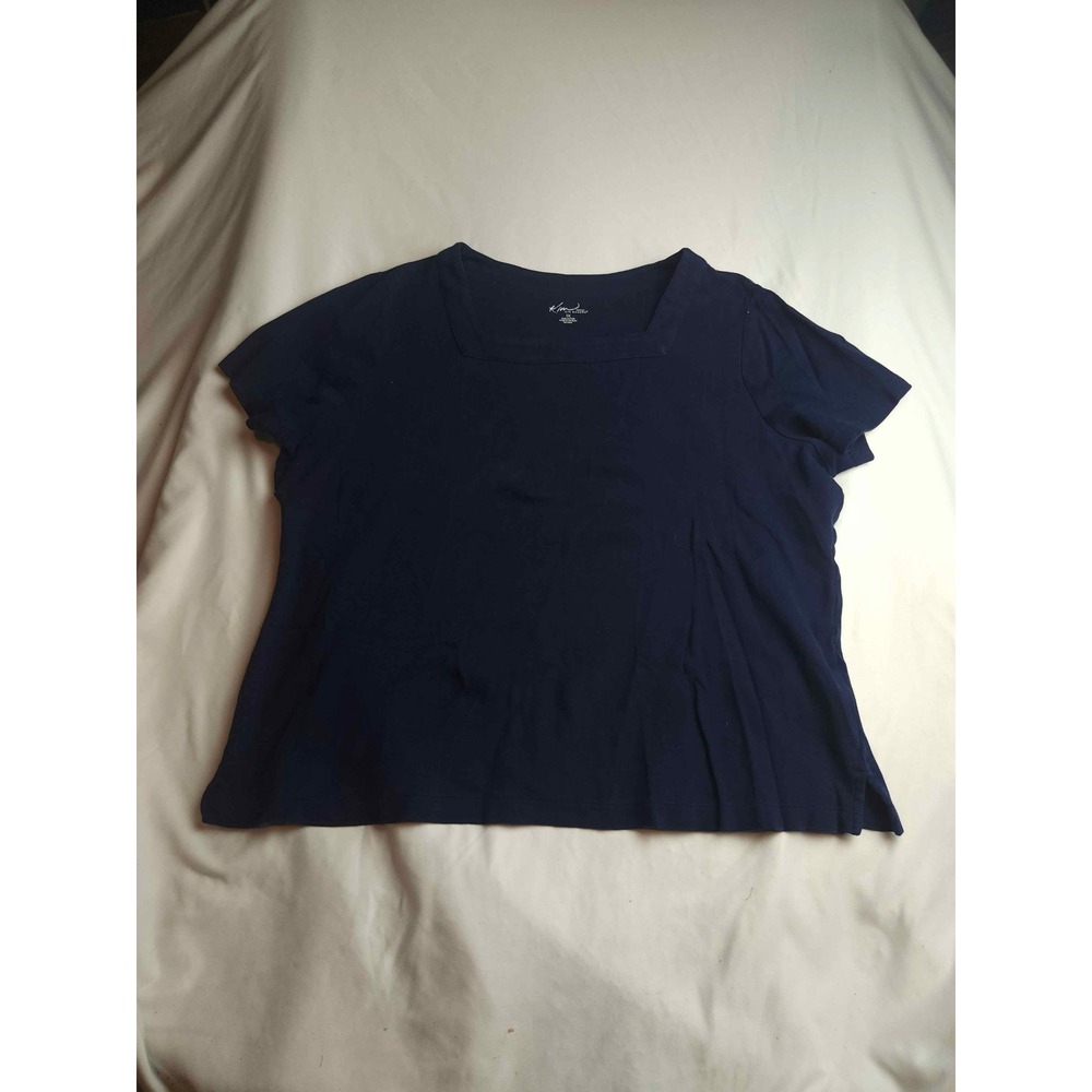 Kim Rogers Woman Navy Blue Cotton Square Neck Short Sleeve Top Plus Size 1X